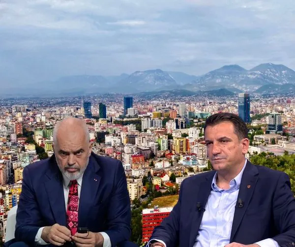 Edi Rama dhe Erion Veliaj me ne sfond Tiranen