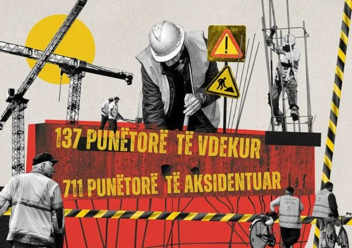 Poster me punetore te ndryshem me mbishkrim: 137 punetore te vdekur, 711 punetore te aksidentuar